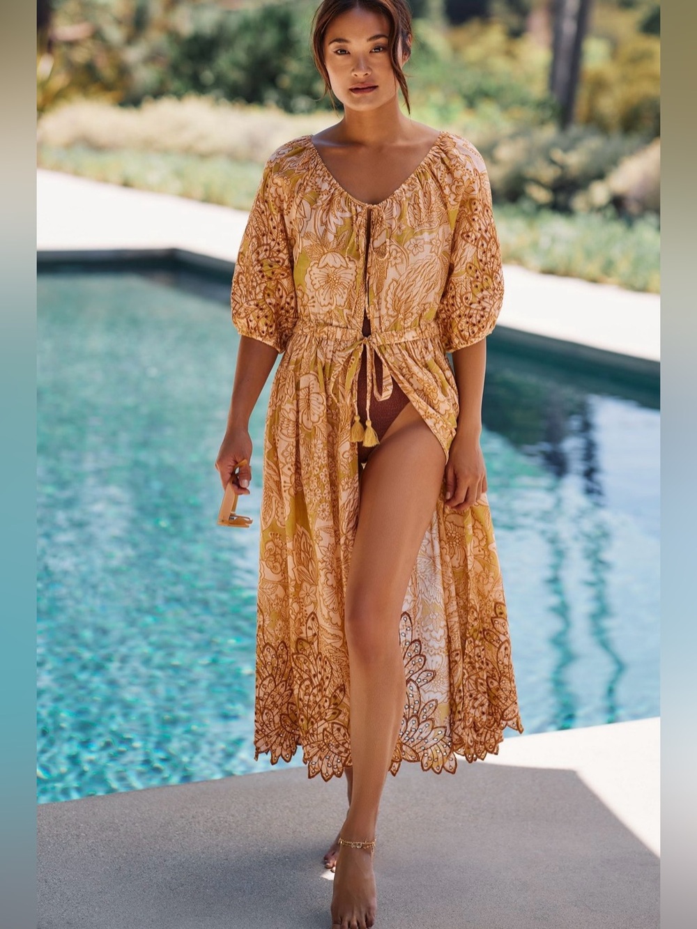 Antropologie Floral Lace-Trim Swim Cover-Up (M)